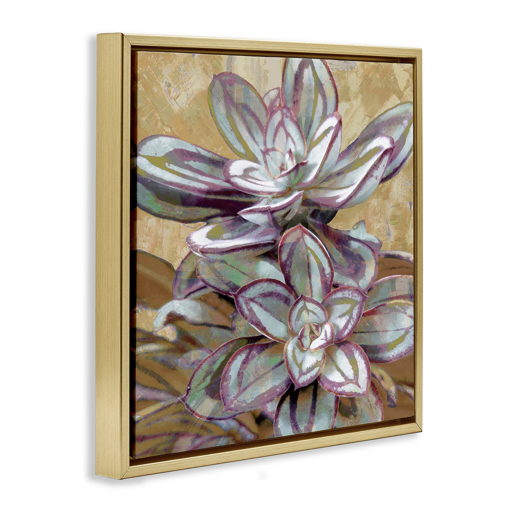 Stupell Industries Rustic Desert Succulents Plants & Flowers Painting Gold Floater Framed Canvas Art Print Wall Art, 25 x 25