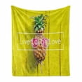 thumbnail image 1 of Live Laugh Love Soft Flannel Fleece Blanket, Tropical Pineapple Fruit with Sunglasses on Yellow Wood Board Joyful Print, Cozy Plush for Indoor and Outdoor Use, 70" x 90", Multicolor, by Ambesonne, 1 of 6