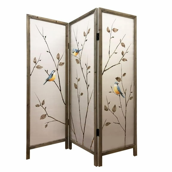 HomeRoots 342737 60 x 1 x 63 in. Brown Fabric & Wood Screen with 3 Panel