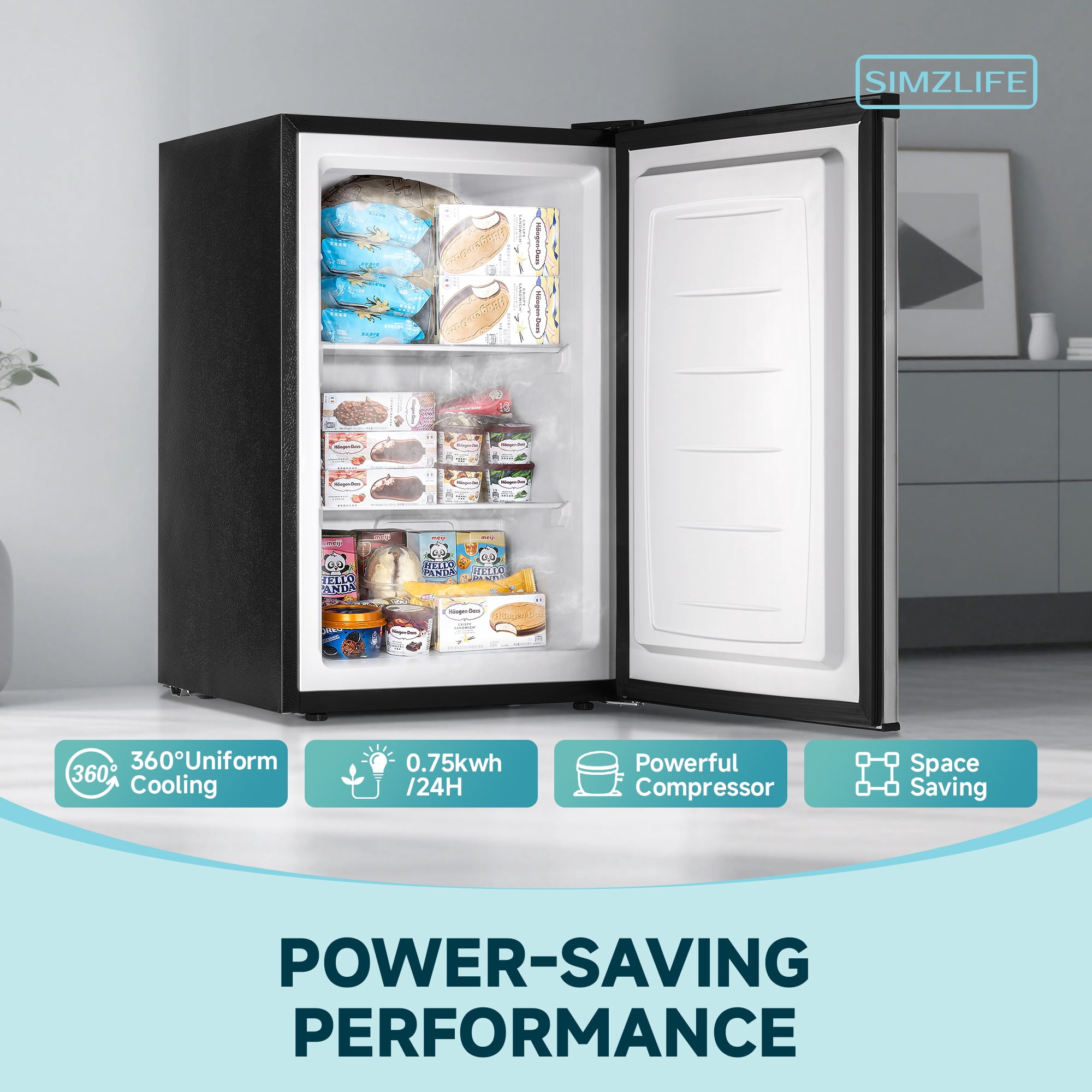 Simzlife 3.0 Cu.ft Upright Freezer,Single Door Compact Design,Reversible Stainless Steel Door,Suitable for Home,Dorm,Apartment and Office,Silver