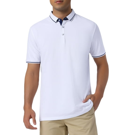 INSPIRE CHIC Easter Outfit Mens Short Sleeve Contrast Color Summer Golf Formal Business Polo Shirts S White