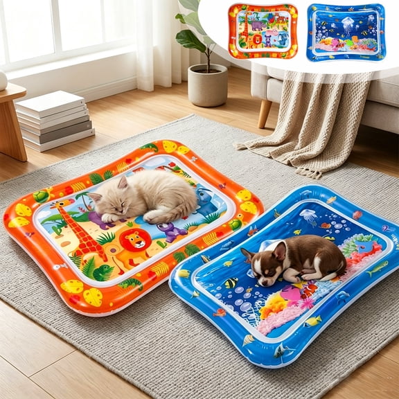Aoznliie Dog Water Mat, Thickened Durable Cooling Mat for Dogs, 37x30 inch Leakproof Pet Water Bed for Floor Sofa, Blue