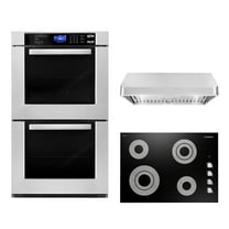Cosmo 3 Piece Kitchen Appliance Package With 30" Electric Cooktop 30" Under Cabinet Range Hood 30" Double Electric Wall Oven Kitchen Appliance Bundles