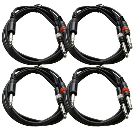 Seismic Audio - 4 Pack - Insert Cable TRS 1/4" to 2 TS 1/4" 6 Foot Patch Adapter Black - SA-Y3.6-4Pack