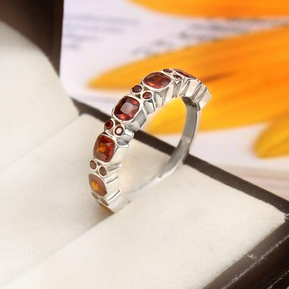 Cushion Cut Garnet Wedding Band, 925 Silver Bridal Band, Half Eternity Stacking Diamond Band, January Birthstone Jewelry, Promise Women Gift