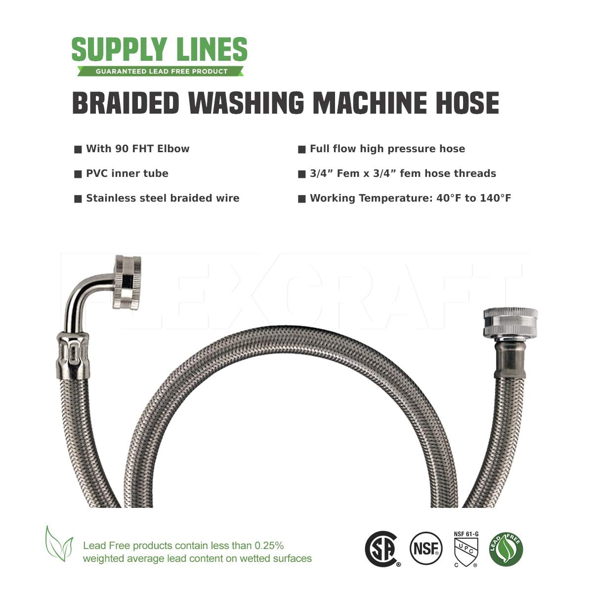 Stainless Steel Washing Machine Connector, Burst Proof Washing Machine Supply Line, 5 Ft (Pack Of 2)
