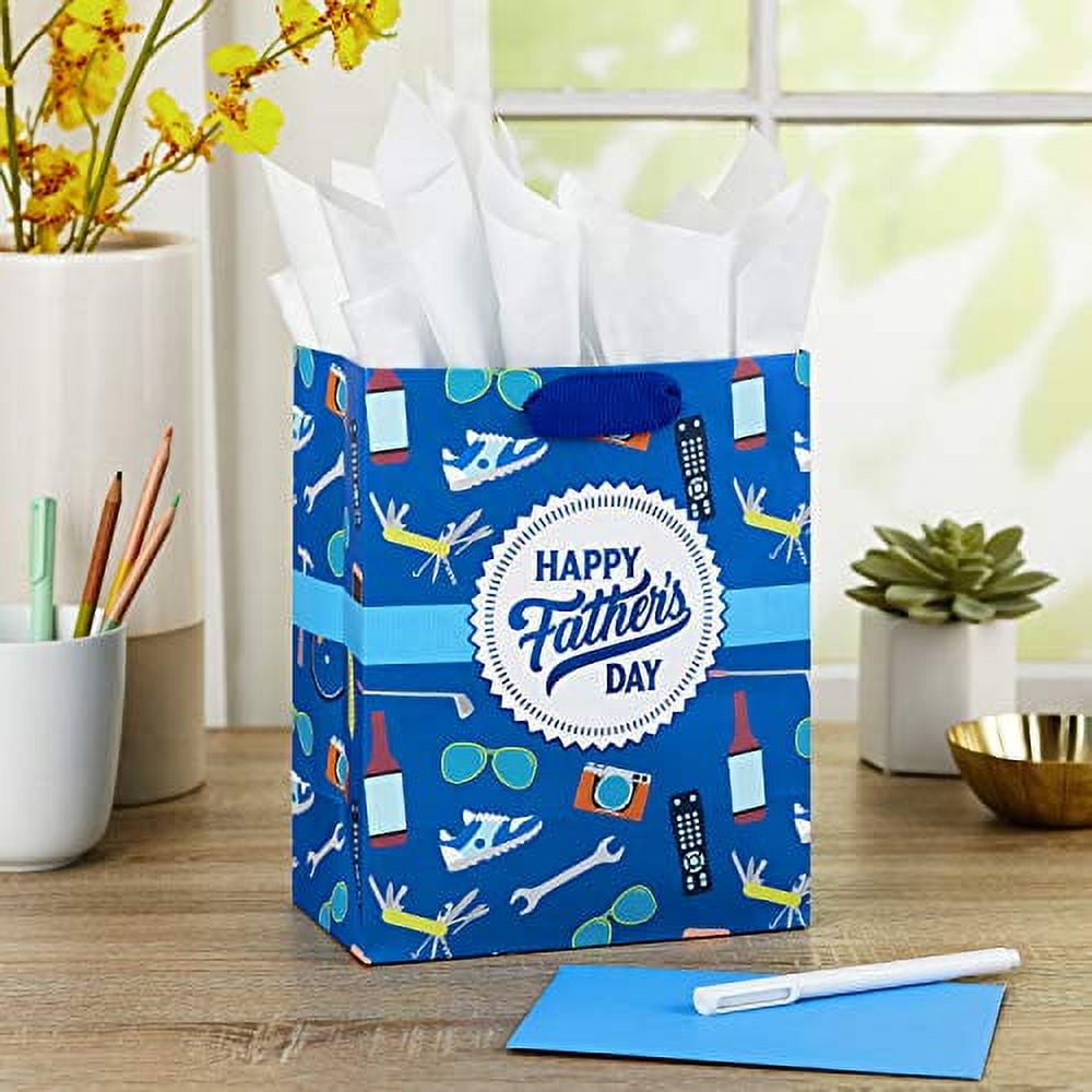  Hallmark 9 Medium Father's Day Gift Bag with Tissue Paper  (Black, Green, Blue, Gold) Best Dad Happy Father's Day : Everything Else