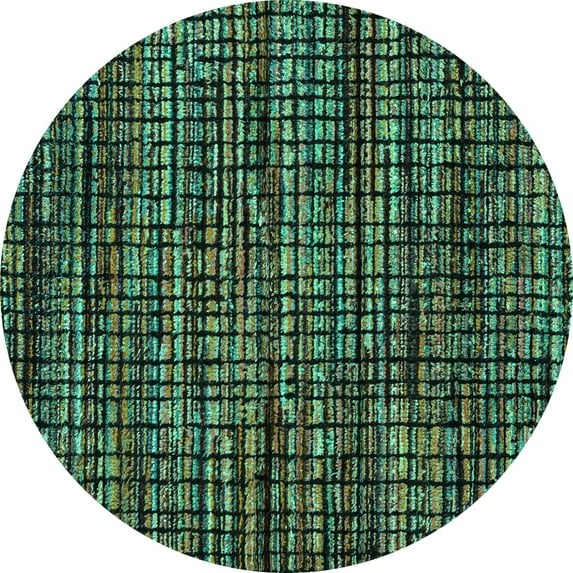 Ahgly Company Machine Washable Indoor Round Abstract Turquoise Blue Modern Area Rugs, 4' Round