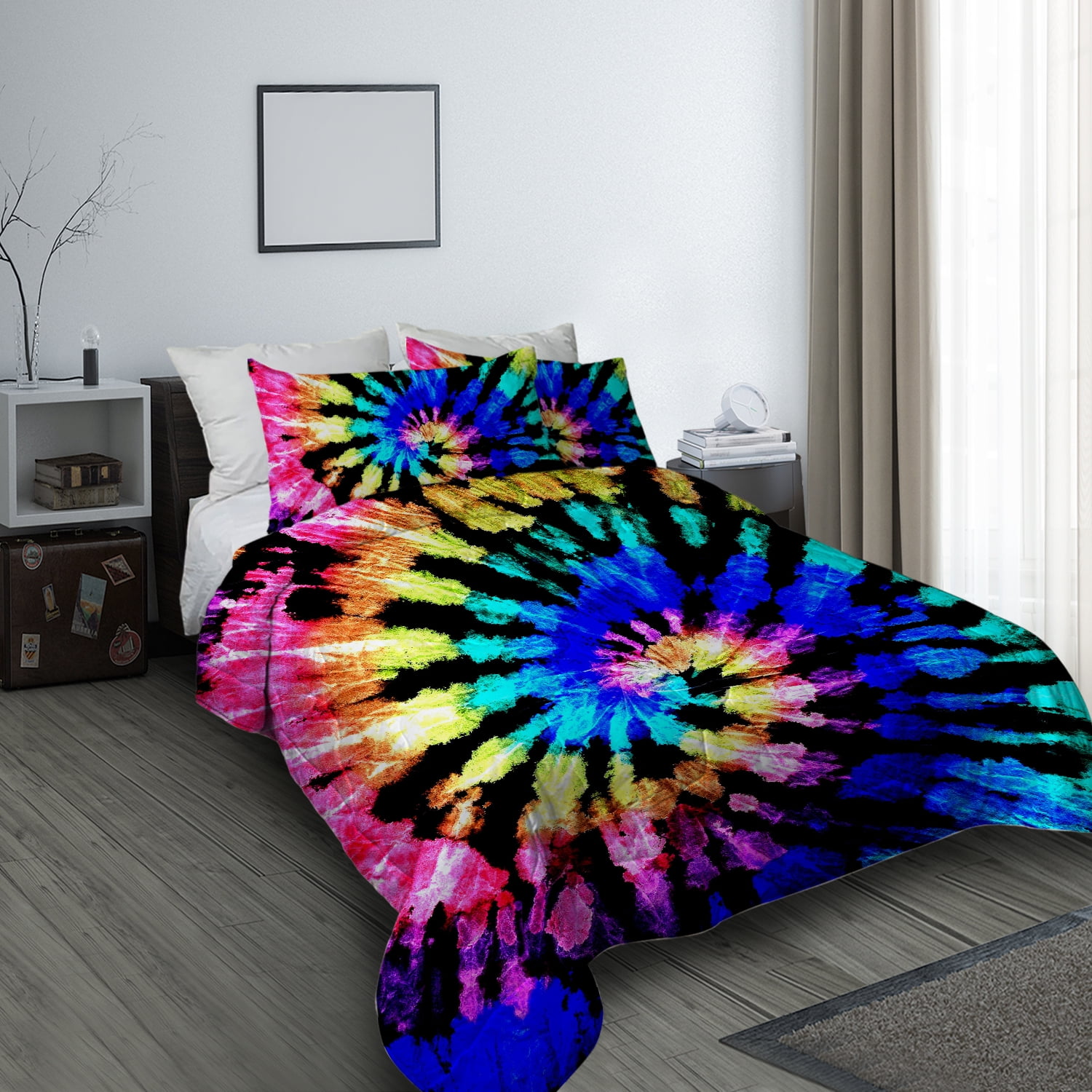 Blessliving 3 Piece Tie Dye Comforter Set Queen Size, Soft Microfiber