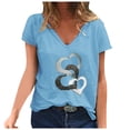 thumbnail image 1 of Gibobby Playera Termica Para Mujer Blusa informal de manga corta con cuello en V para mujer, blusa estampada a la moda de verano para mujer（Azul， L), 1 of 4