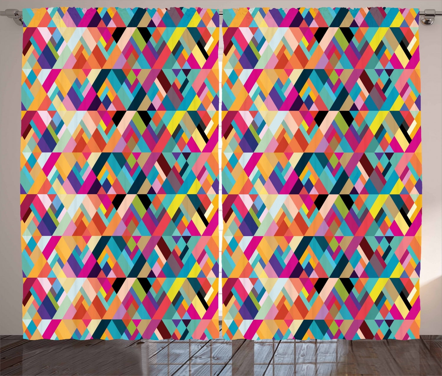 Abstract Curtains 2 Panels Set, Bauhaus Style Pattern of Geometric ...