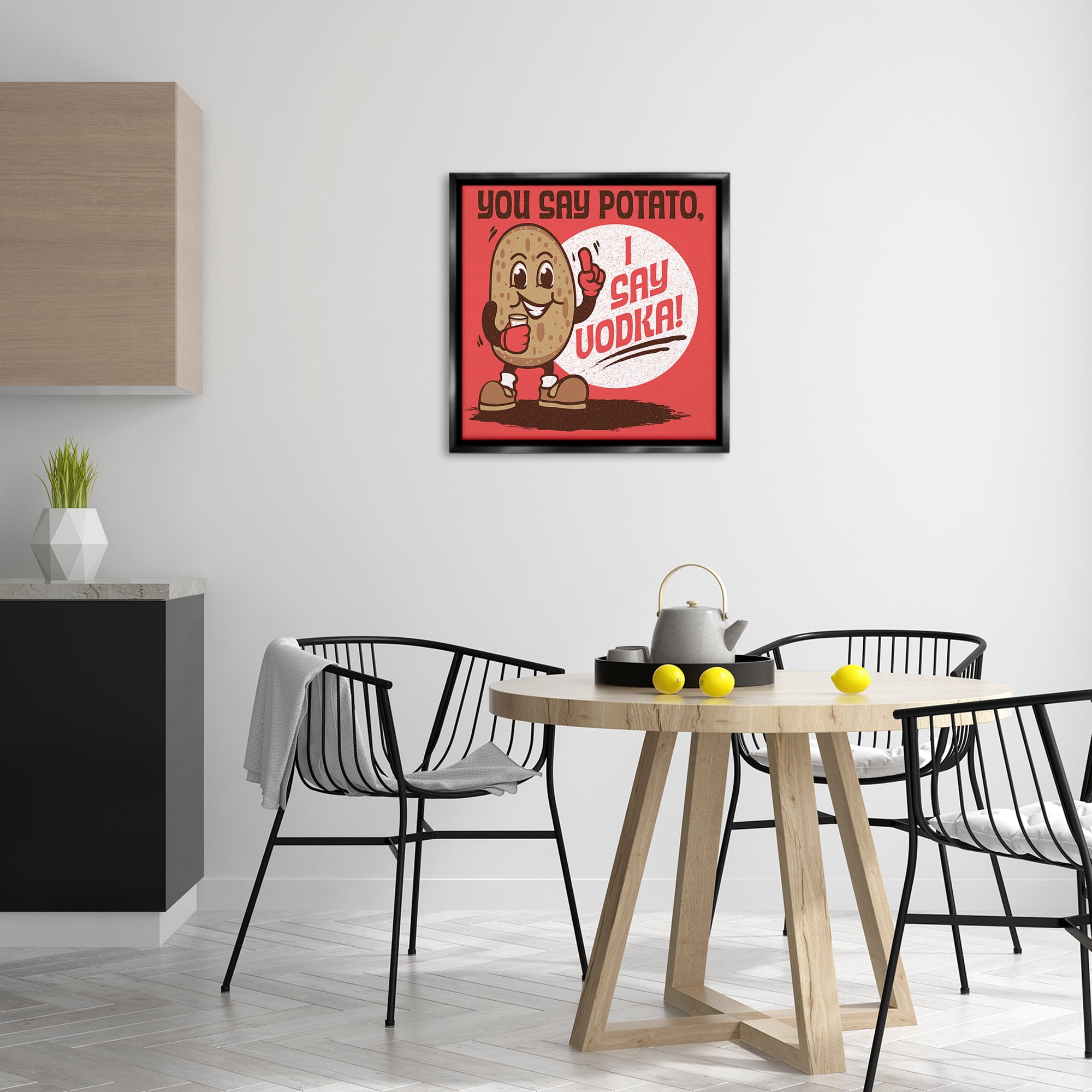 Stupell Industries Funny Potato & Vodka Food & Beverage Painting Black Floater Framed Canvas Art Print Wall Art, 25 x 25