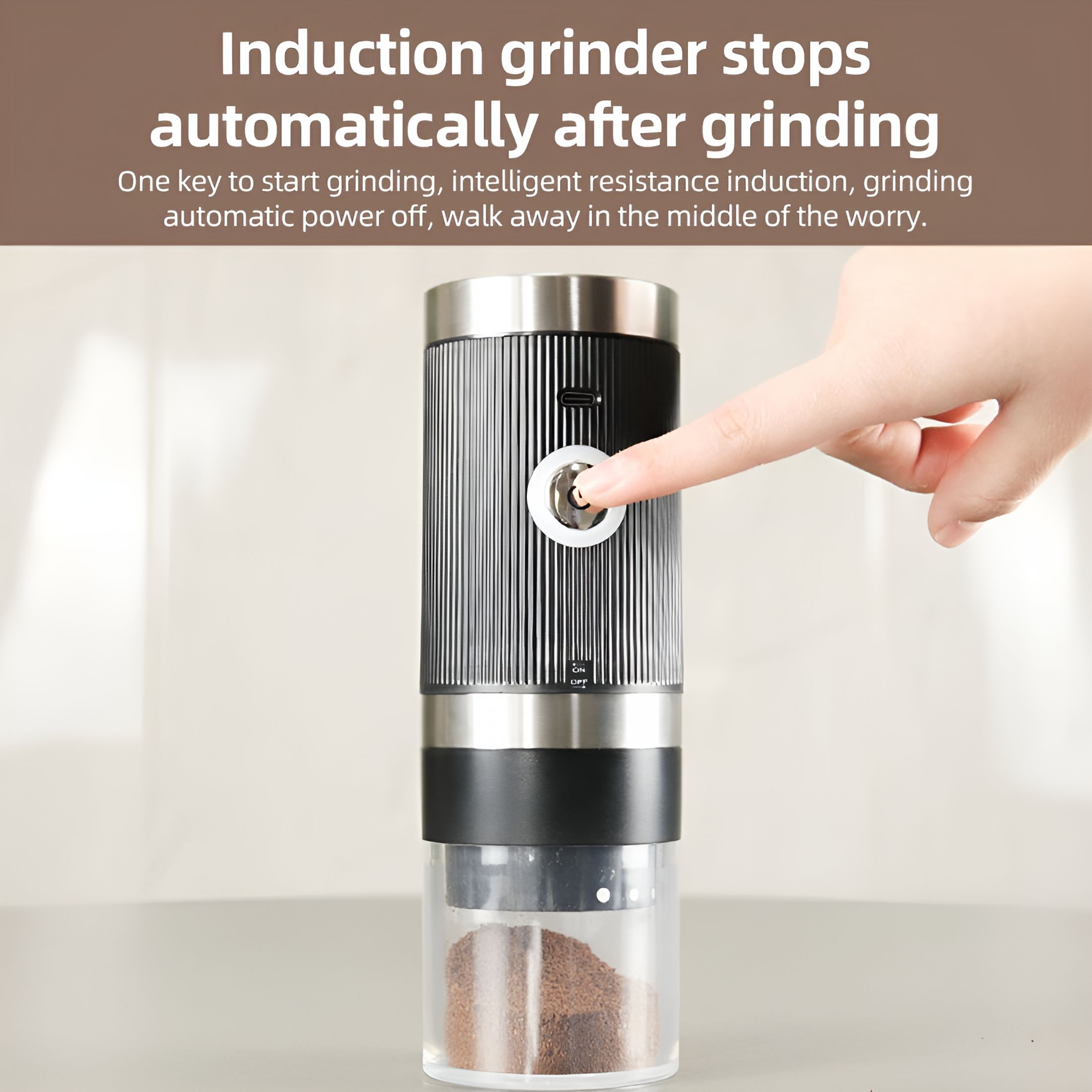 CURYMAY 2026 New Coffee Grinder Electric,Mini Conical Burr Mill,5 Level Adjustable Auto Stop Gravity Espresso Grinder,Cordless Coffee Grinder with Transparent Bin,Type-C Charging for Home Office