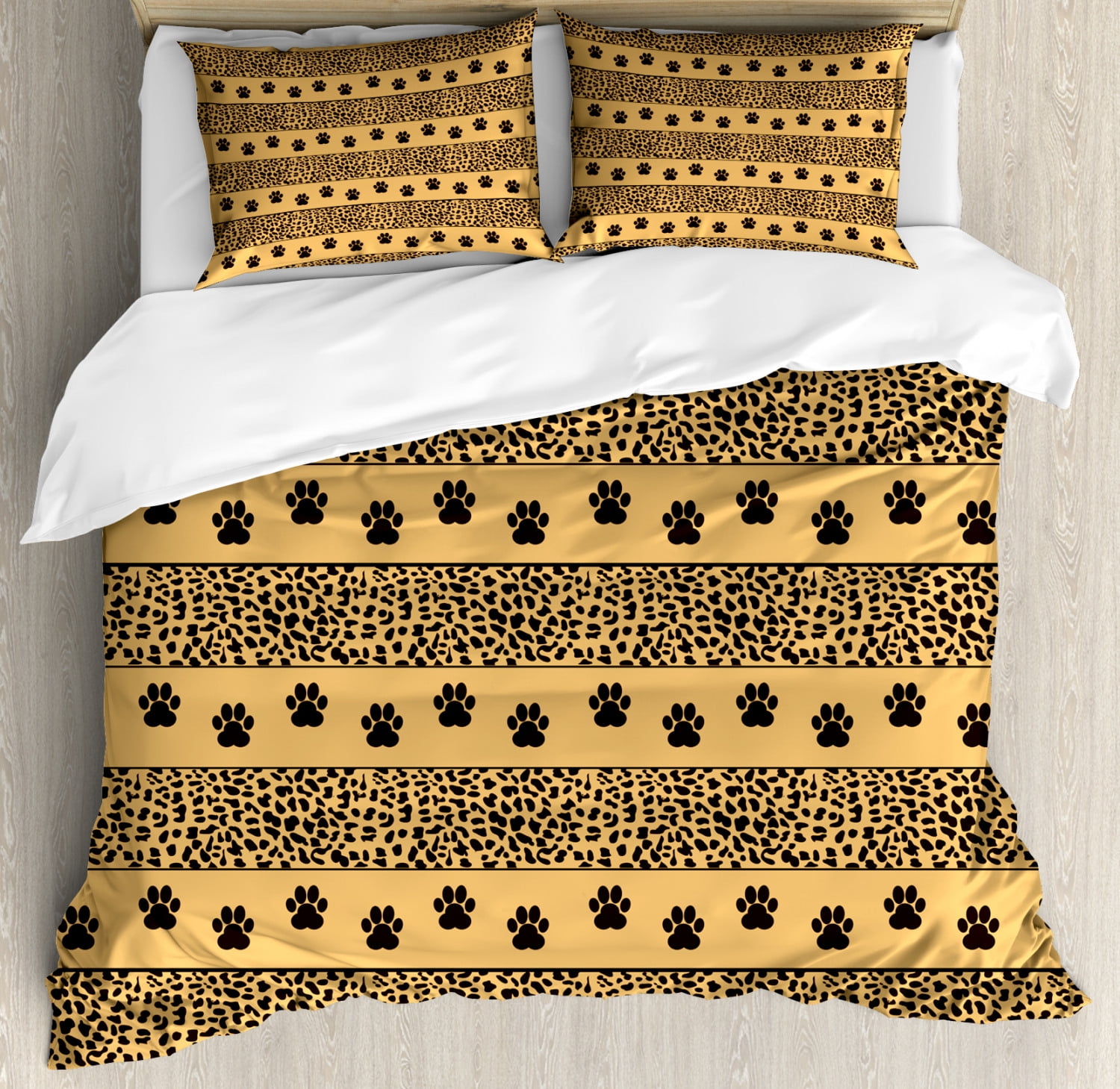 Safari Duvet Cover Set, Arrangement of Horizontally Continuing Leopard