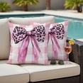 thumbnail image 5 of Pink Bow Pillow Covers 2 Pack Vintage Spring Leopard Print Bow Pink Plaid Farm Ribbon Pillowcase Waterproof Outdoor Throw Pillow Cover for Patio Garden Square Cushion 20”x20”, 5 of 9
