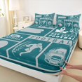 thumbnail image 4 of Homewish Football Rugby Teens Twin Sheet Sets, Modern Sports Athlete Twin Fitted Sheet, Teal Cartoon Helmet Flat Sheet, Super Cozy Room Decor, 3-Piece, 4 of 8