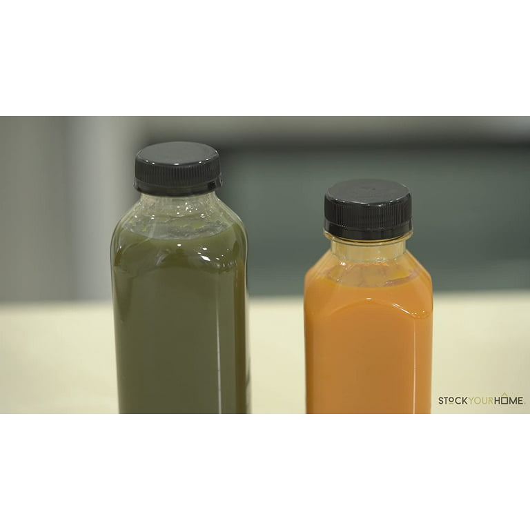 Stock Your Home Juice Bottles with Caps for Juicing & Smoothies, Reusable Clear Empty Plastic Bottles with Caps, 16 Ounce Drink Containers for M