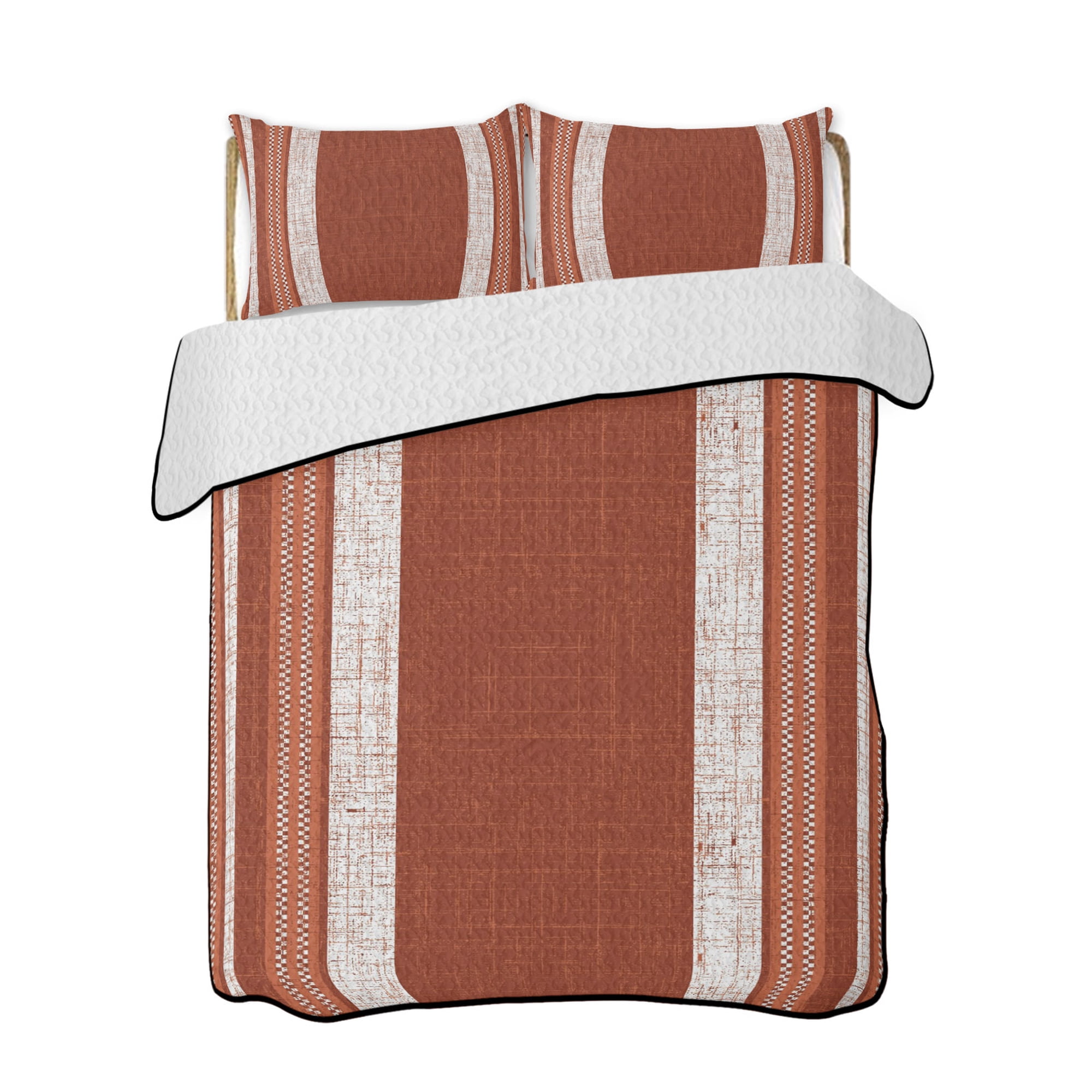 Quilt King Size Bedding Set Vintage Rust Red Striped Reversible Summer Quilt 3 Pieces Farmhouse Modern Stripes Boho Lightweight Bedspreads Coverlets with 2 Pillow Shams for All Seasons