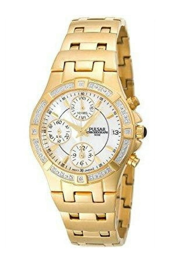 women's pf8264 diamond mother of pearl gold-tone watch