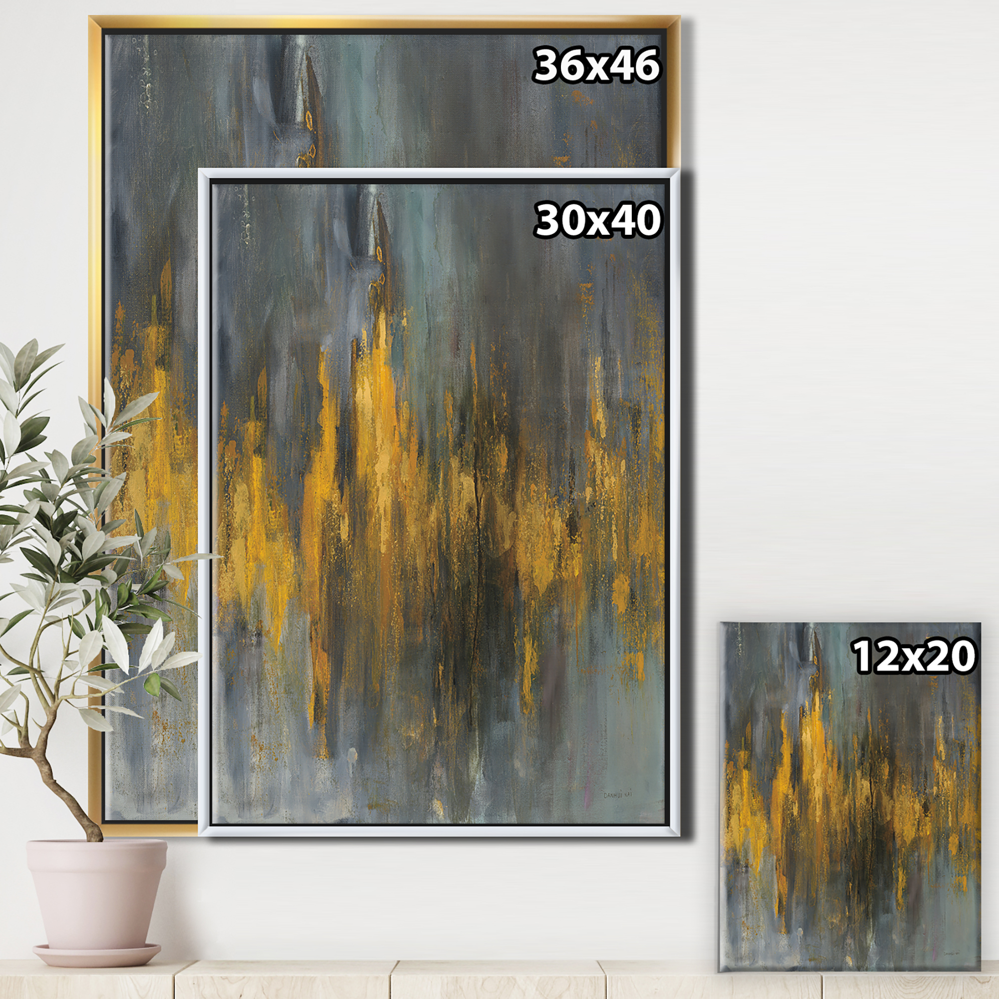 Designart ' Black and Gold Glam Abstract ' Modern & Contemporary Framed Canvas