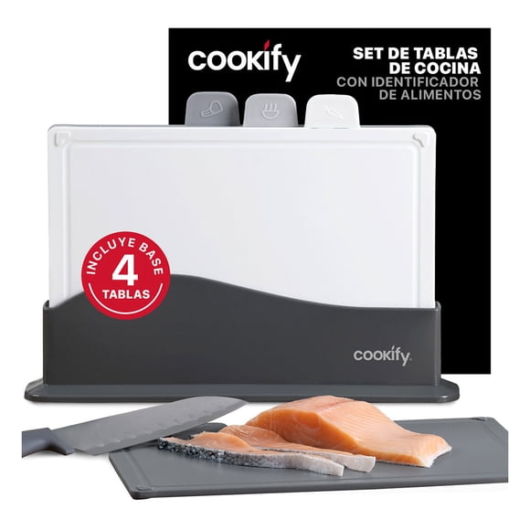 Set de 4 Tablas para Picar Cortar para Cocina Cookify con Base e Identificador de Alimentos, 100% Libre de PFOA
