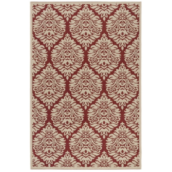 SAFAVIEH Linden Bryony Geometric Indoor/Outdoor Area Rug, Red/Creme, 4' x 6'