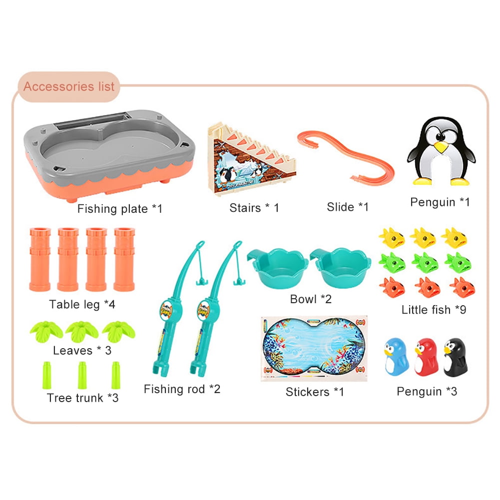 Kids Water Table Toys Fishing Table Games，Electric Penguin Stair Climbing Playset Age 1-6 - 14*10*15inch