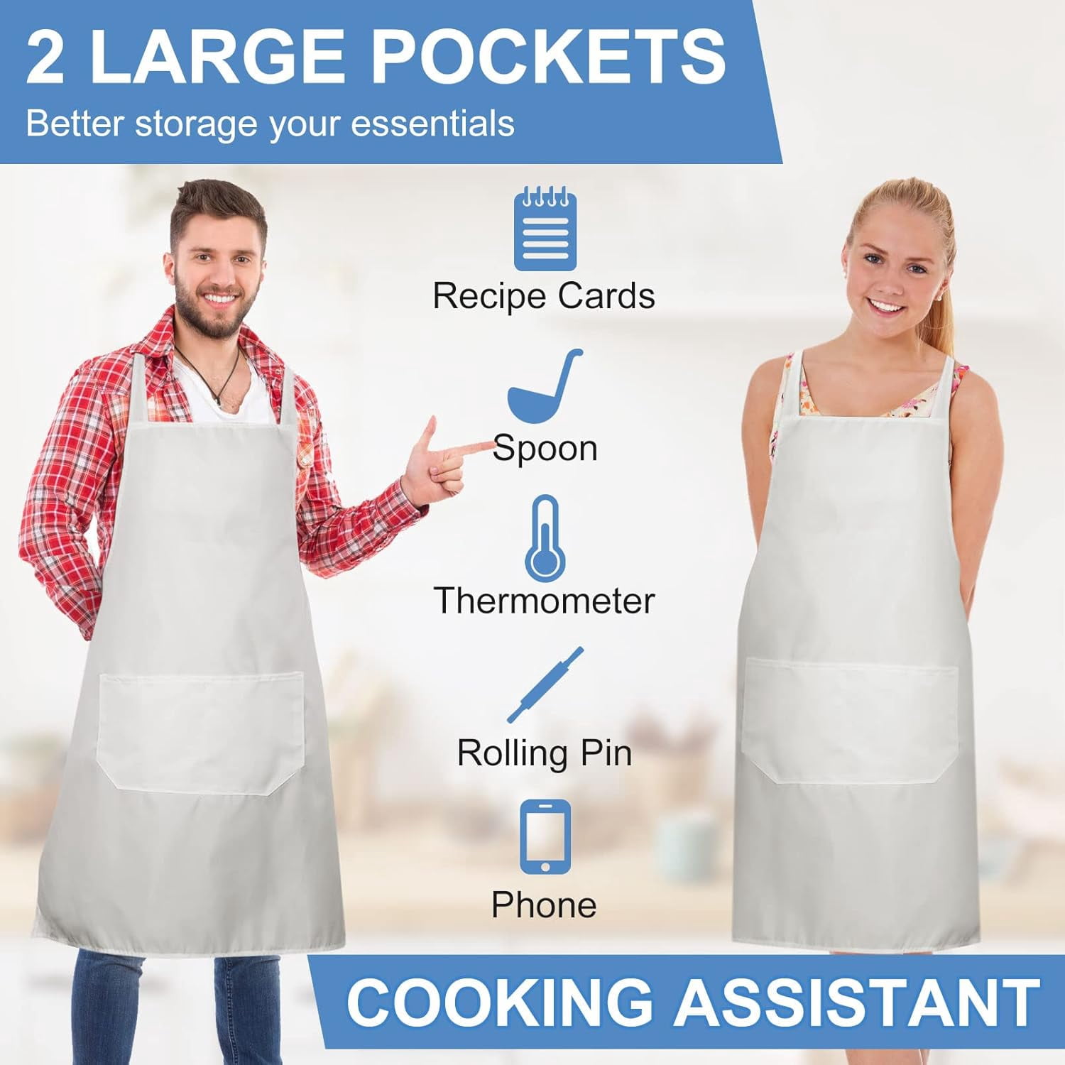CLRBEATTY 12 Pack White Bib Aprons - 24x28 Inches With 2 Pockets, Polyester Twill, Unisex 3 thumbnail image