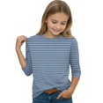 thumbnail image 6 of Girls Casual 3/4 Sleeve T Shirts Kids Crewneck Tops Fashion Striped Tees Pink,12-13 Years, 6 of 6