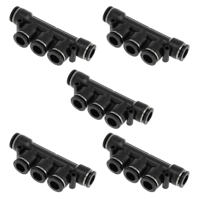 Conectores de aire de cinco vías Unique Bargains para mangueras de aire de 3/8" - Conector rápido de plástico, 5 piezas, tono negro y plateado