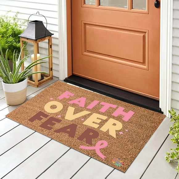 Riforla Cancer Awareness Doormat Ribbon Design Non Ndoor/Outdoor Custom Cancer Doormat Carpet B 60x40cm