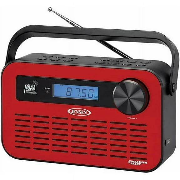 JEP Digital AM & FM Weather Radio with Weather Alert, Red