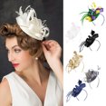 thumbnail image 3 of Xinwanna Hair Hoop Fascinator Hat with Hair Clip Elastic Band Faux Feather Ribbon Decor Satin Fabric Women Headband Party Accessories (Black), 3 of 13