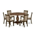 thumbnail image 2 of East West Furniture 7-Piece Dinner Table Set - Round Modern Dining Table and 6 Light Tan Color Parson Wood Dining Chairs with High Back - Antique Walnut Finish, 2 of 10