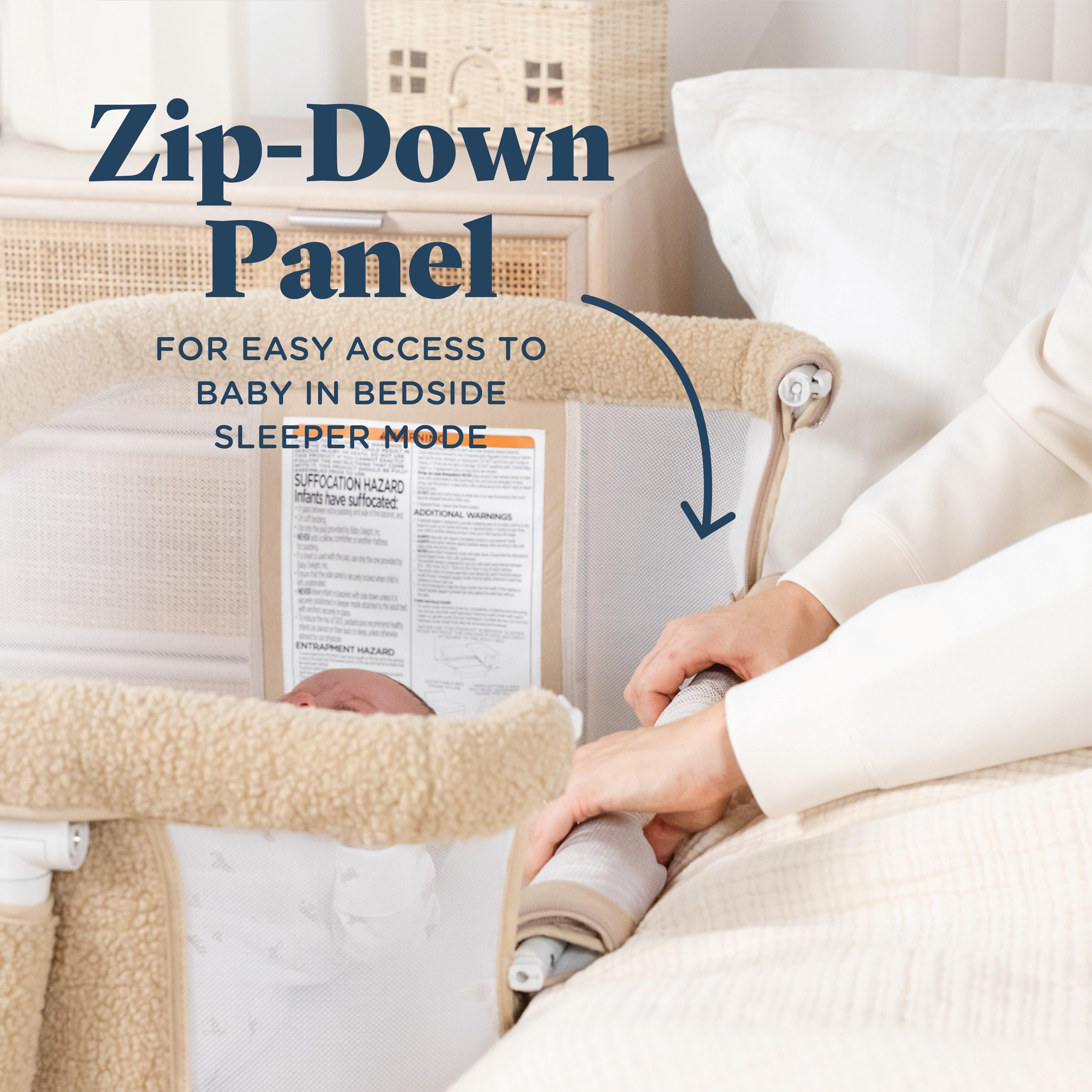 Beside Me Dreamer Bassinet & Bedside Sleeper, Adjustable, Breathable & Portable, Tan Sherpa
