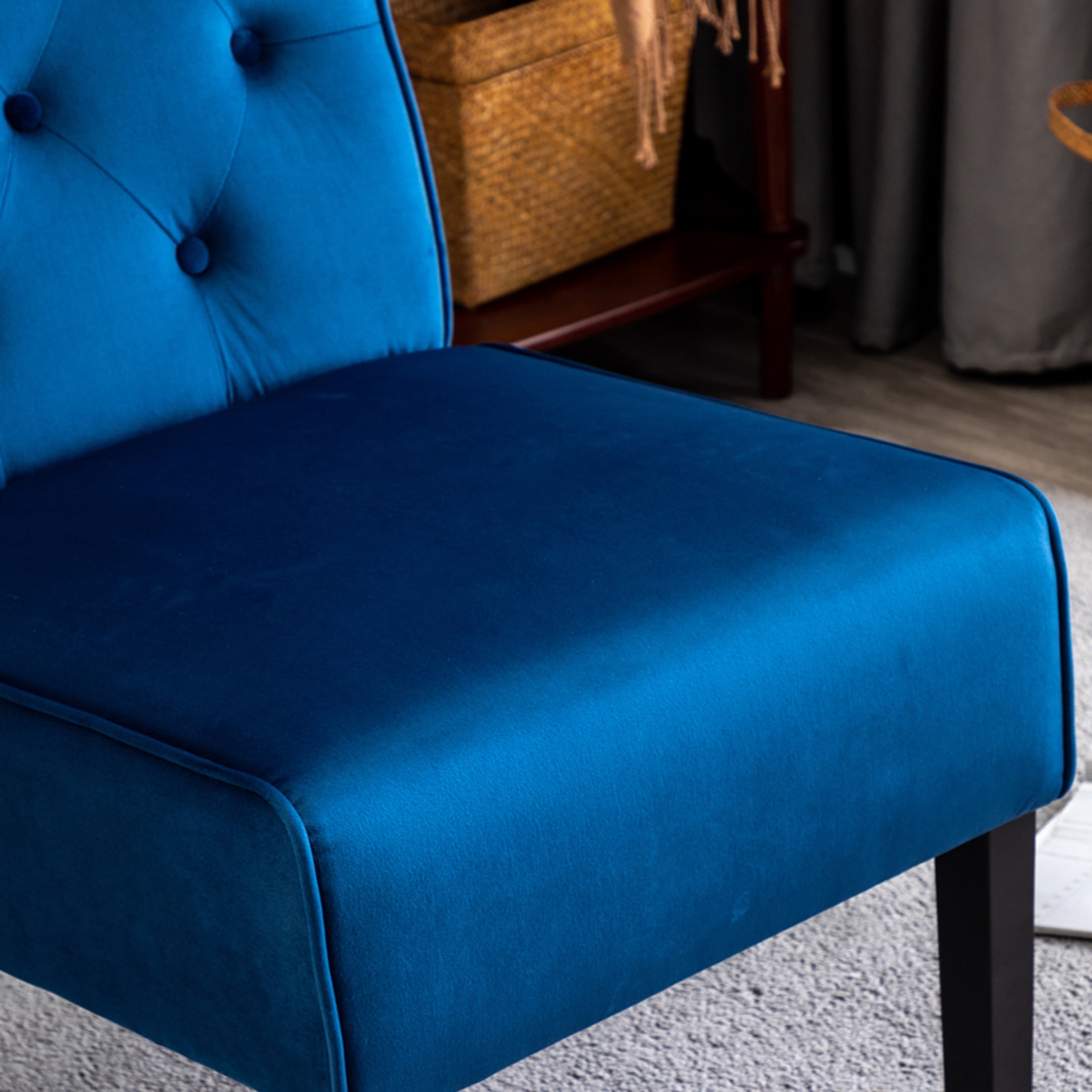 GDF Studio 21" Modern Accent Chairs Set of 2 with Button Tufted Velvet Upholstery, Tapered Wood Legs, Dark Blue
