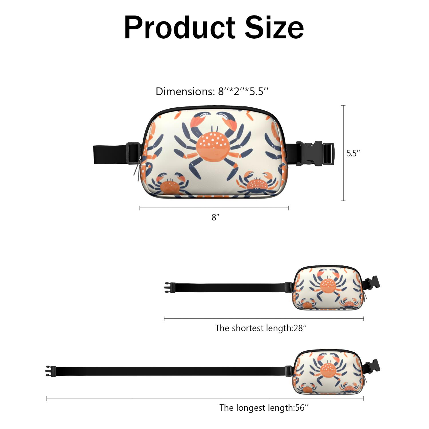 Belt Bag Fashion Waist Packs Bag with Adjustable Strap Marine Adorable Crab HandsFree Running Belt for Jogging for Travel Daily Leisure