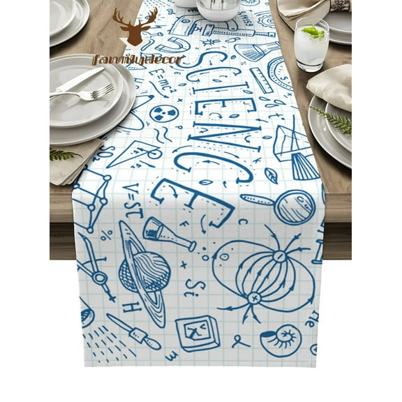 Science Rocket Microscope Planet Table Runner Home Wedding Table Flag Mat Centerpieces Decoration Party Dining Long Tablecloth