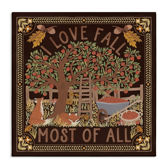 Stupell Industries Love Fall on Brown Landscape Painting Gallery Wrapped Canvas Art Print Wall Art, 17 x 17