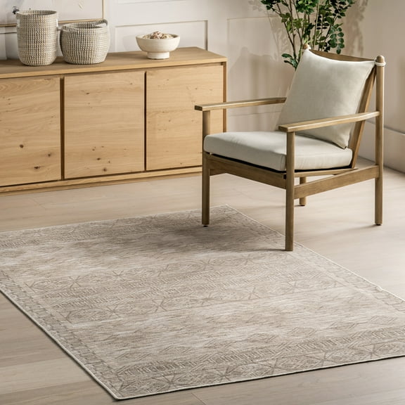 nuLOOM Riya Geometric Machine Washable Area Rug, 7' x 9', Beige