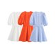 thumbnail image 4 of HH TRAF 2024 Vestido mini casual para mujer, liso, cuello redondo, manga abullonada, cinturón con lazo, botonadura sencilla, vestidos de verano para mujer, moderno, 3 colores, 4 of 5