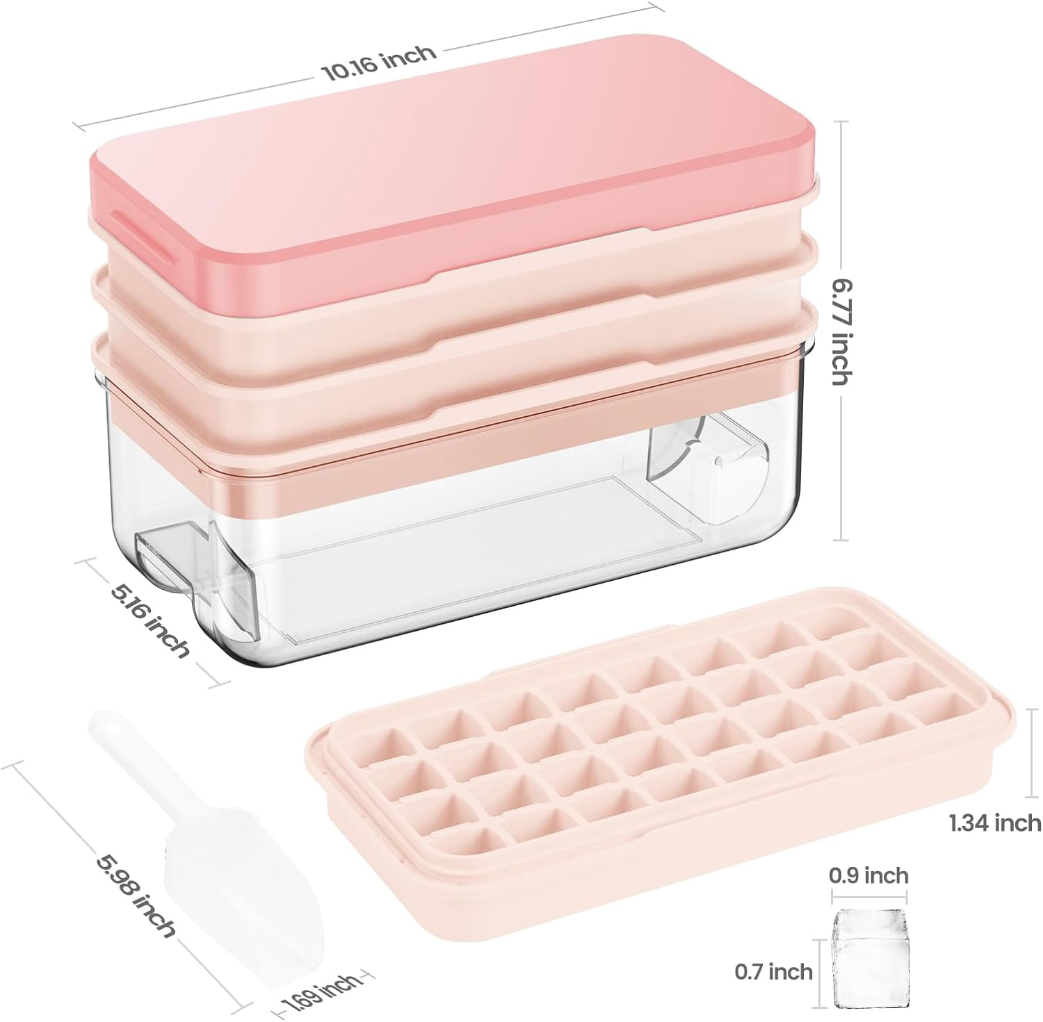 Ice Cube Tray with Lid and Bin, 3 Pack Plastic Ice Cube Tray Molds, 96(4 * 8 * 3) pcs Ice Trays for freezer, Chilling Drinks, Whiskey & Cocktails, with Ice Container and Ice Scoop, BPA-Free