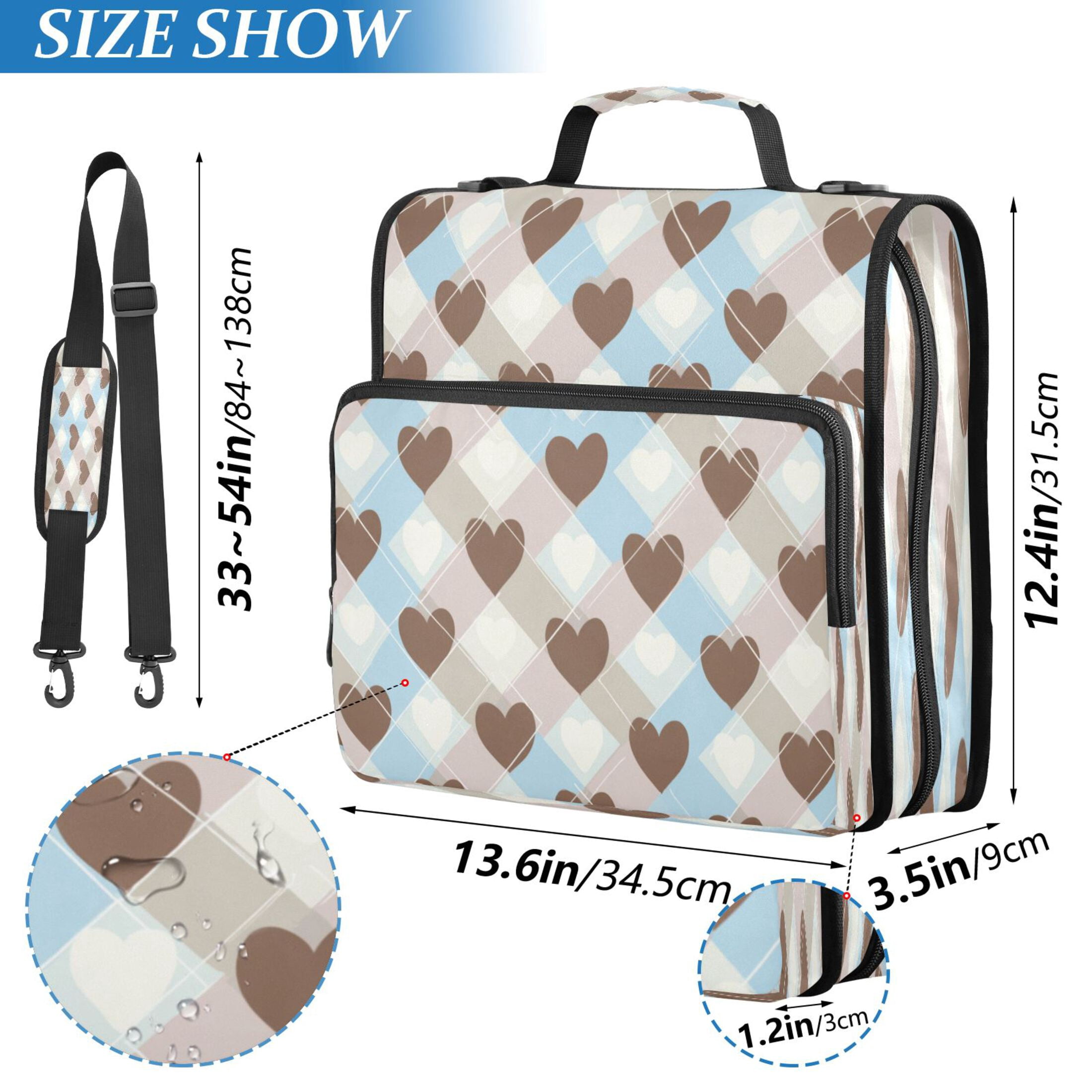 3 Ring Zipper Binder Stationery Organizer for Study Work Home Travel, All-Purpose File Folder Storage Bag for Daily Document Organization Neutral Brown Blue Heart Print