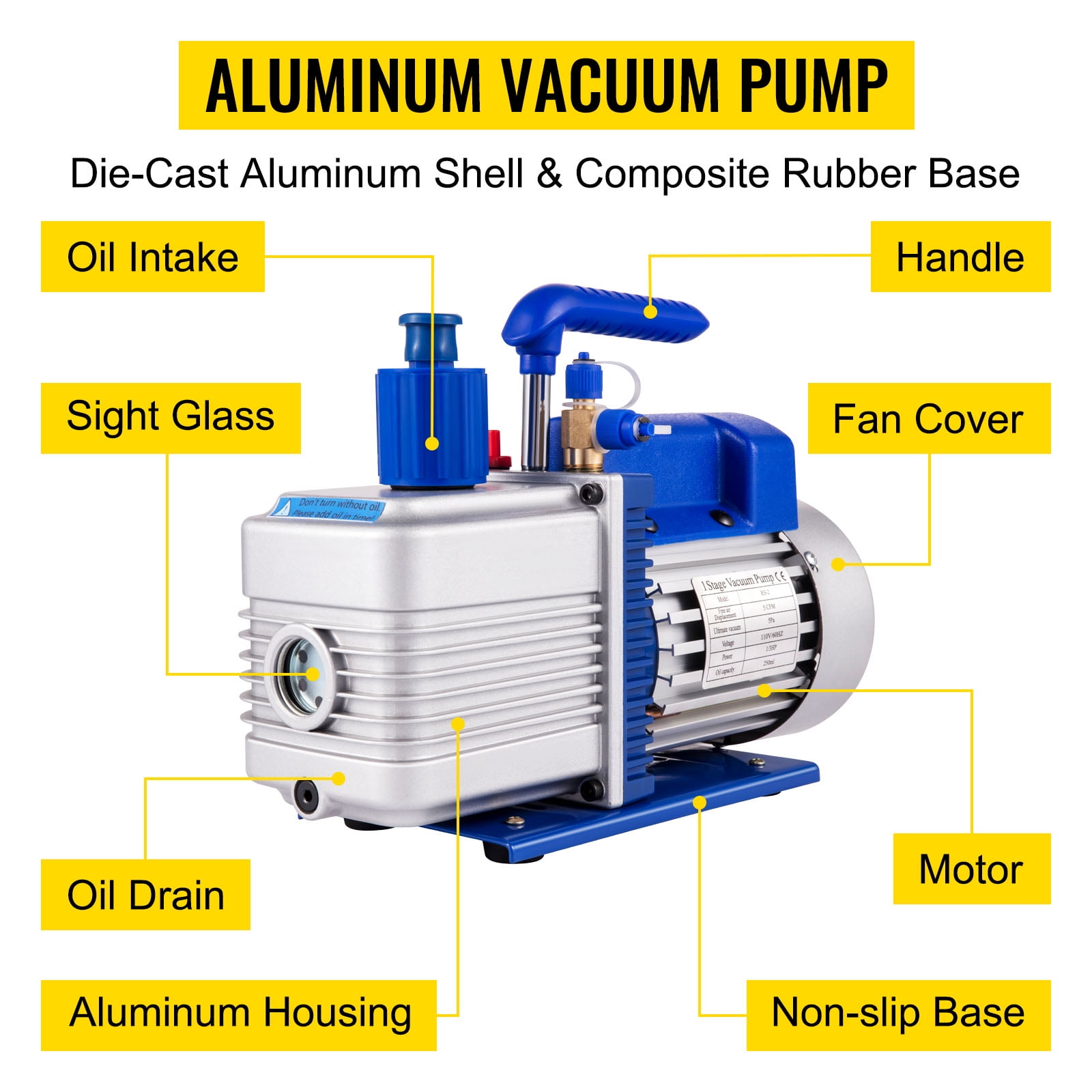VEVOR Vacuum Pump 4.8CFM 1/4 HP Single Stage HVAC A/C 