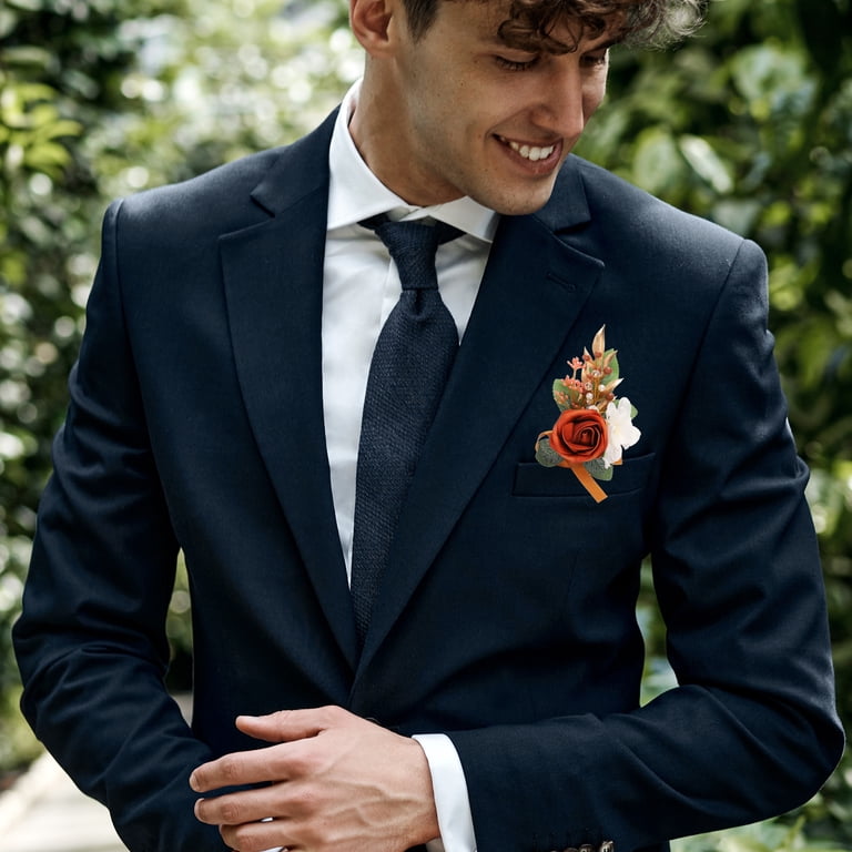 6pcs Burgundy Boutonnieres Corsage for Men Groom Groomsmen Bride, Red