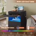 thumbnail image 3 of Set of 2 Nightstand with LED Lights&Charging Station, Wood Night Stands End Side Table with 2 Drawers&Glass Top&Jewelry Tray for Bedroom Living Room Office, Black, 3 of 10