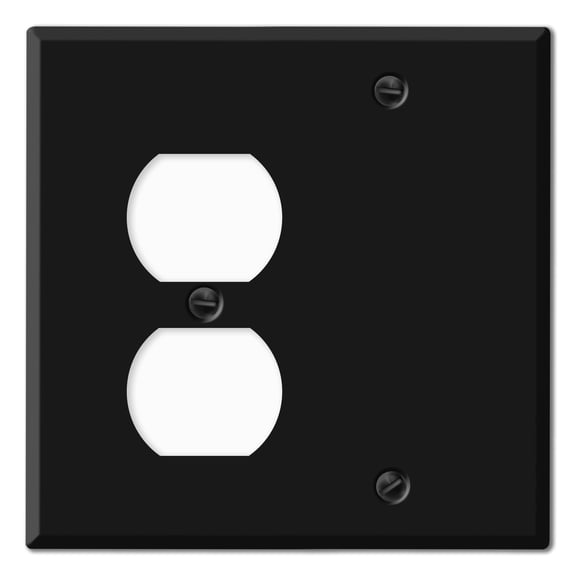 Black Metal Combination Wall Plate, Matte Black Duplex Receptacle/Blank Cover, 2-Gang Standard Size, 4.5" x 4.56", Duplex Blank Outlet Covers, Made In USA, Corrosion Resistant, Matching Screws