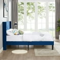 thumbnail image 6 of Javlergo Queen Bed Frame, Upholstered Platform Bed Frame with Headboard and Strong Wooden Slats, Non-Slip and Noise-Free,No Box Spring Needed, Easy Assembly, Queen Size Bed Frame, Dark Blue, 6 of 8