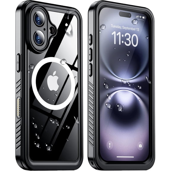 Case for iPhone 16 Black | Magnetic, Waterproof, Built-in Screen Protector, IP68 Underwater, Upgrade Military Dropproof, Compatible with MagSafe, Full Body Shockproof, for Phone Case, 6.1''