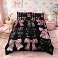 thumbnail image 3 of Meiyoeat Coquette Satin Bow Knot Bedding, Girly Lace Bow Pattern Duvet Cover Full, Pink Black,3pcs,No Comforter,Black Reversible, 3 of 6